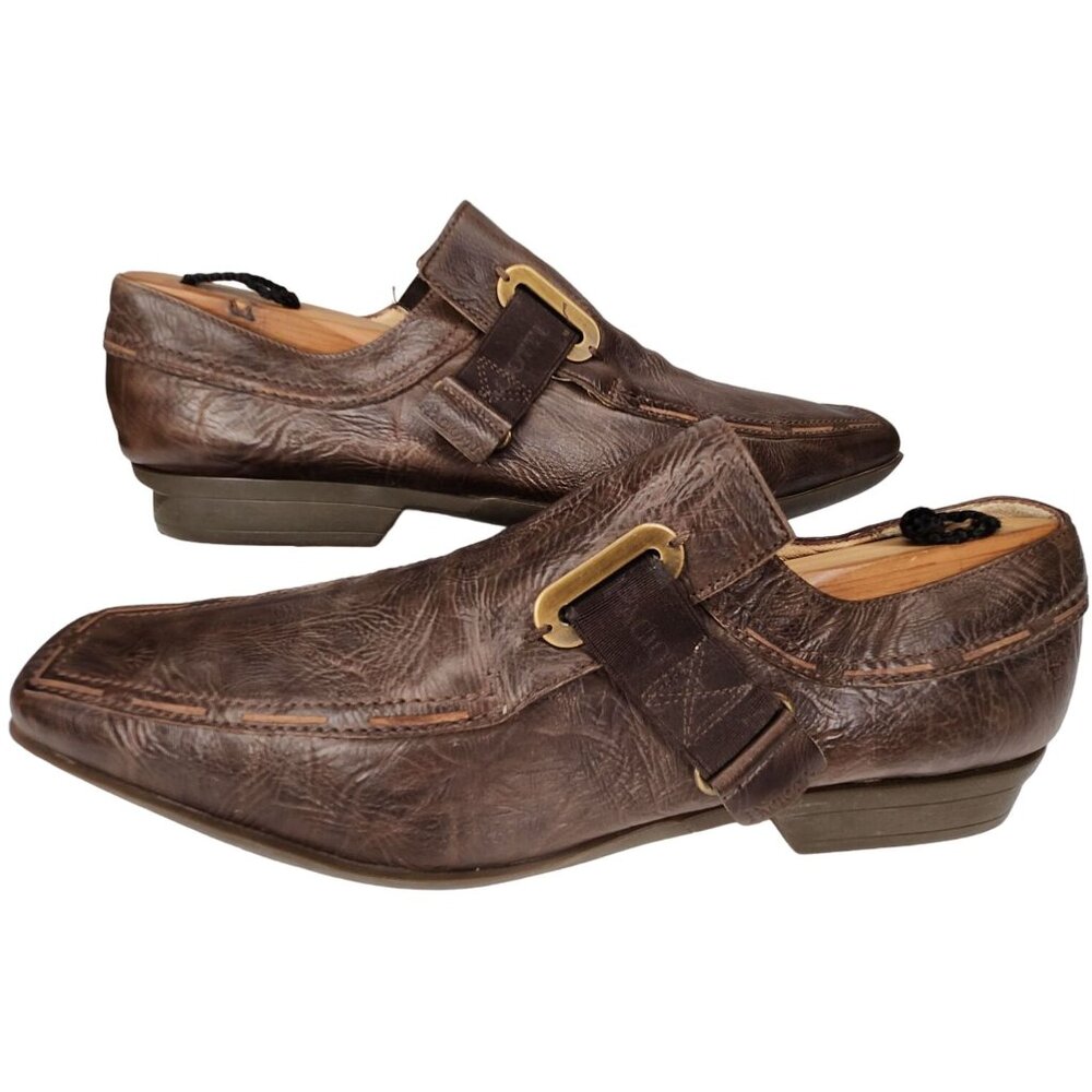 Cesare Paciotti Italy Dress Shoes Men size 9-9.5 Brown Leather Square-toe Loafer - Picture 5 of 9